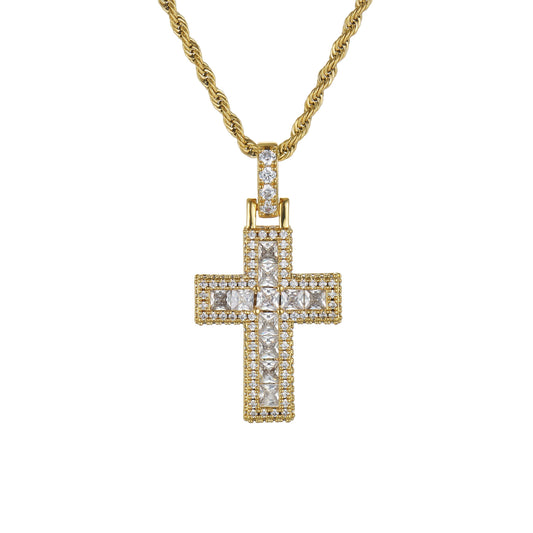 Iced Baguette Cross Pendant (Gold)
