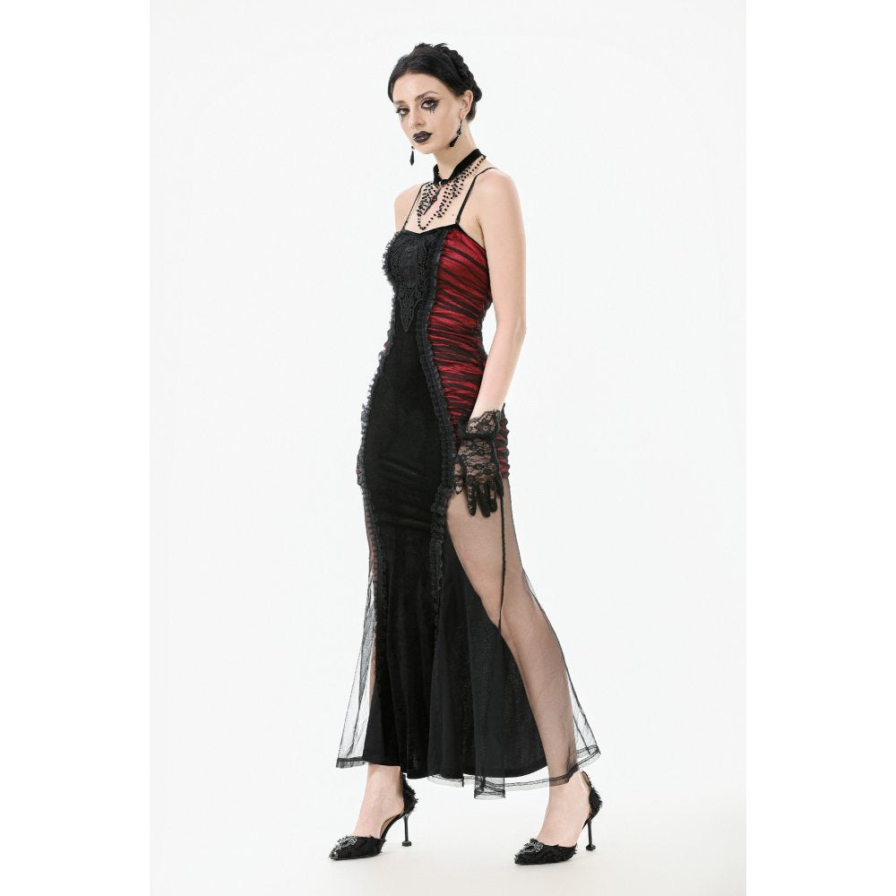 Dark in Love Lilith Red & Black Mesh Panel Goth Gown