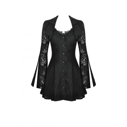 Dark in Love Luca Black Hollow Lace Gemstone Button Adjustable Waist Dress