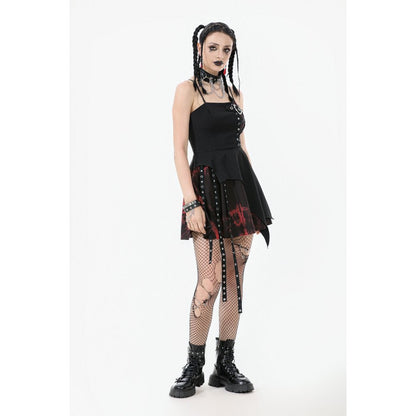Dark in Love Nyssa Black & Red Strap Detail Goth Mini Dress