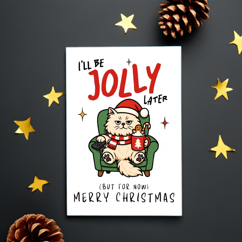 "I'll Be Jolly Later" Grumpy Cat Funny Christmas Card - A6 Size