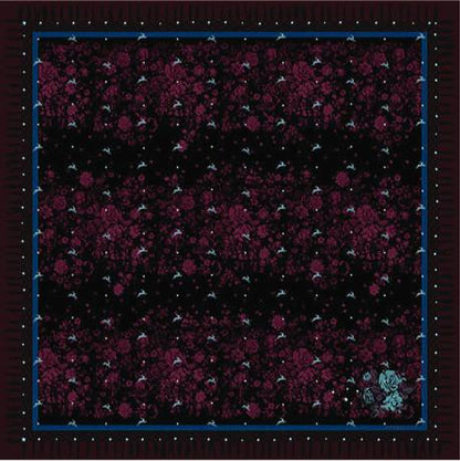 VASSILISA Scarf in Burgundy Colour: Bunnies and Florals Print