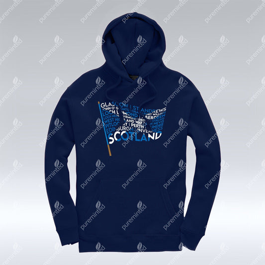 Scotland Flag Place Names - Oxford Navy Hoodie