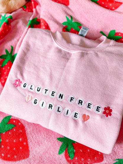 Gluten Free Girlie Friendship Bracelet embroidered crewneck sweatshirt