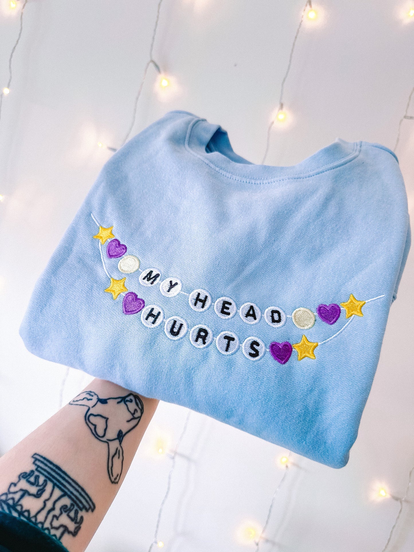 My Head Hurts Friendship Bracelet embroidered crewneck sweatshirt