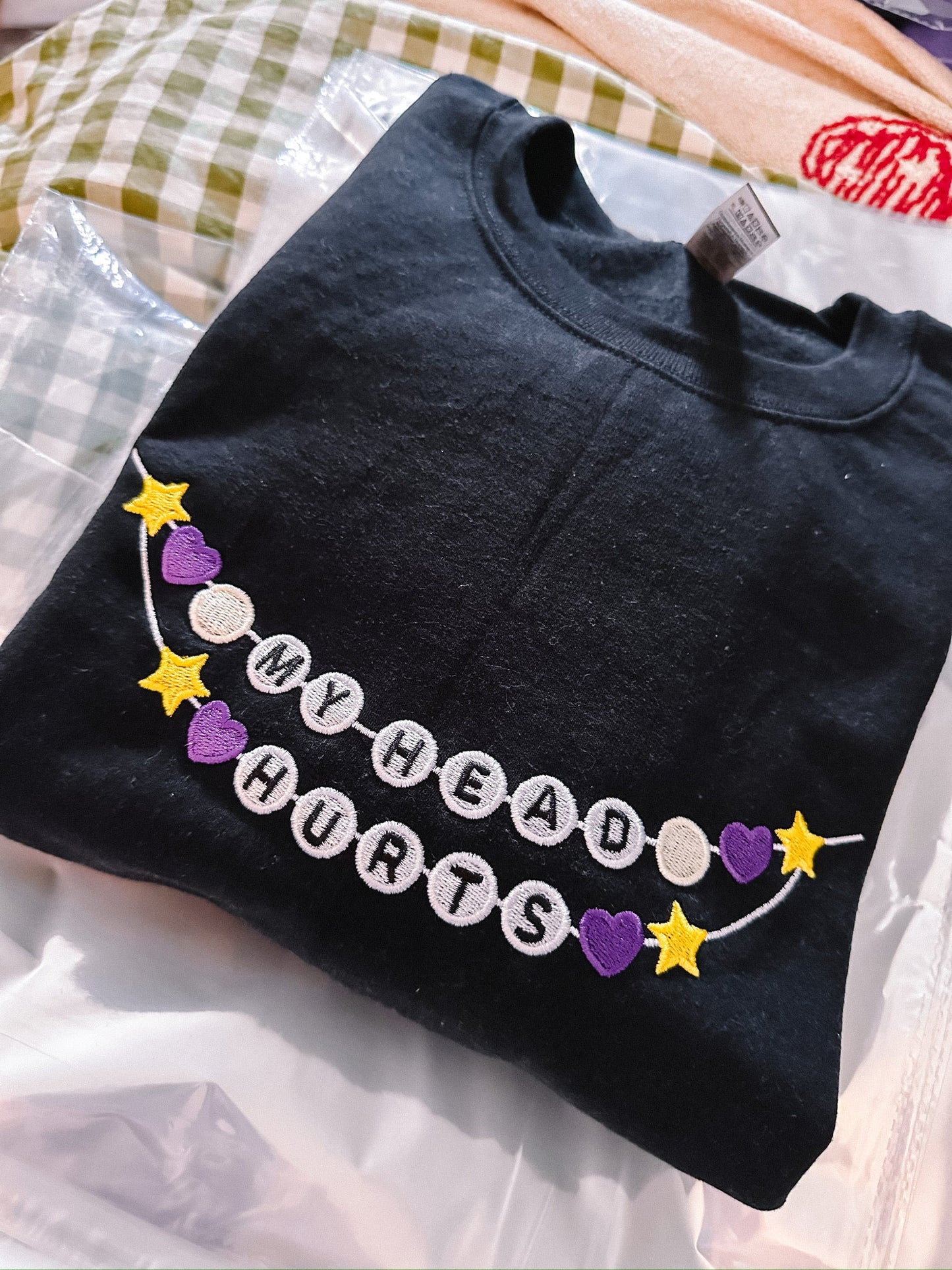 My Head Hurts Friendship Bracelet embroidered crewneck sweatshirt