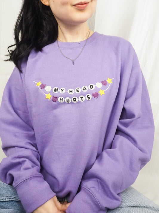 My Head Hurts Friendship Bracelet embroidered crewneck sweatshirt