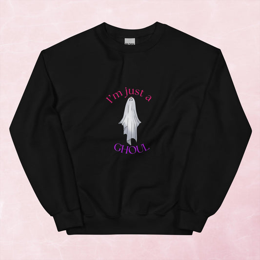 Cool spooky Halloween I'm just a ghoul ghost hand illustrated graphic unisex sweatshirt