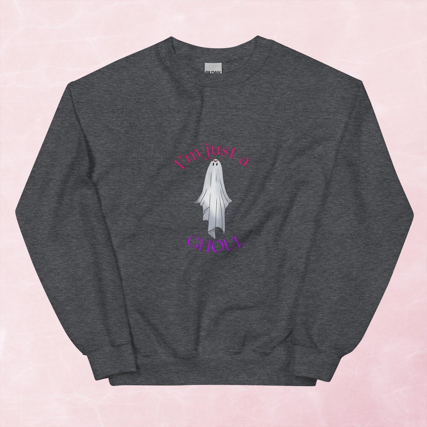 Cool spooky Halloween I'm just a ghoul ghost hand illustrated graphic unisex sweatshirt