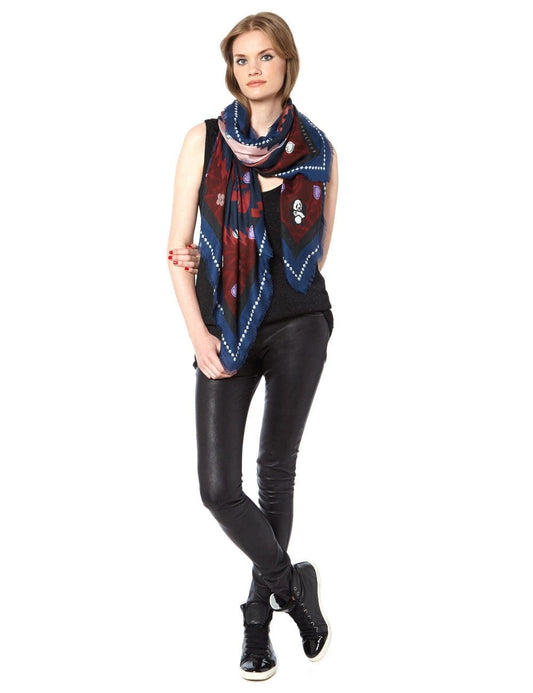 VASSILISA Scarf in Burgundy Colour: Panda and Emoji Print
