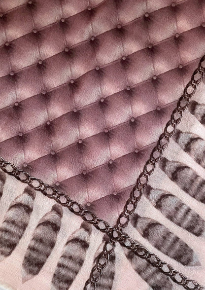 NEW VASSILISA Edition: 100% wool scarf - leather quilt print in rose colour, XL