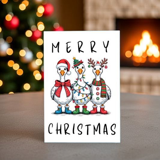 "Merry Christmas" Festive Geese Trio A6 Christmas Card
