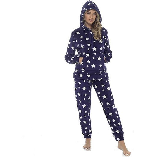 Women's Ultra-Soft Plush Fleece Hooded Pyjama Set with Star Design Cozy Nightwear Stretchable Loungewear Ideal Gift Multiple Sizes and Colors by Daisy Dreamer