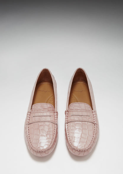 Women's Penny Driving Loafers, powder pink print patent leather